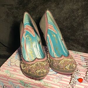 Irregular Choice heels/pumps,black w/beads,pearls,sequins,lilac embroidery